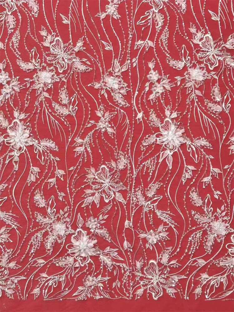 Bridal Lace Fabric - 5 Yards - Beaded Wedding Lace Fabric | HN610