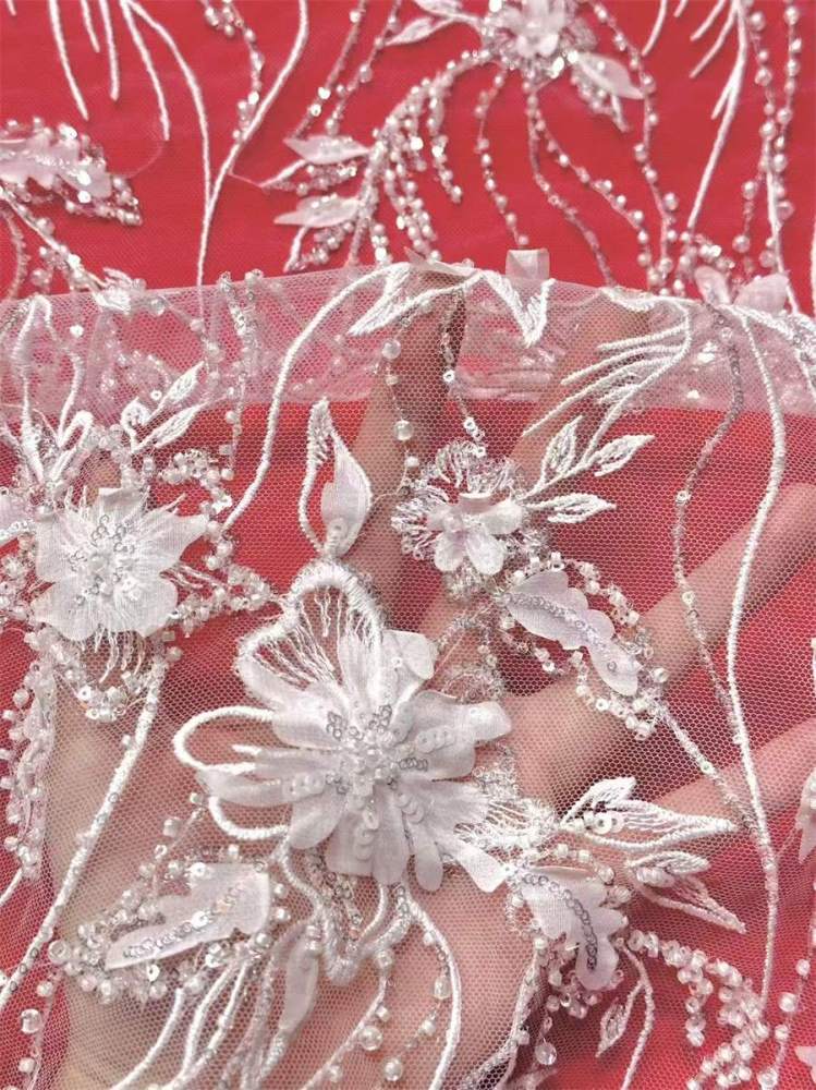 Bridal Lace Fabric - 5 Yards - Beaded Wedding Lace Fabric | HN610