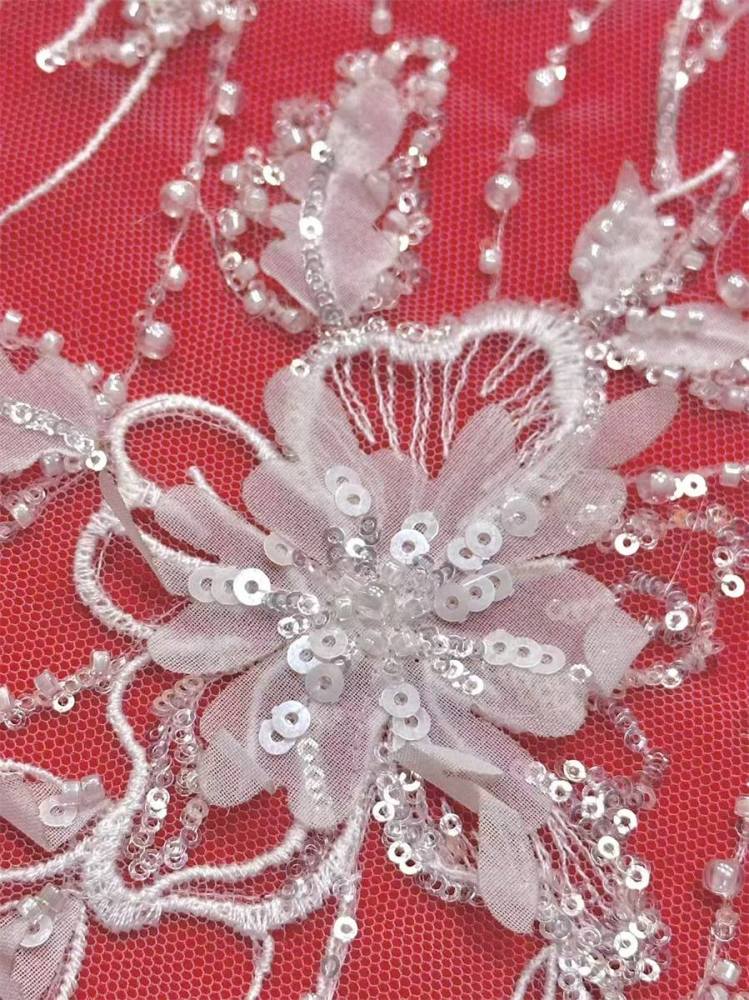 Bridal Lace Fabric - 5 Yards - Beaded Wedding Lace Fabric | HN610