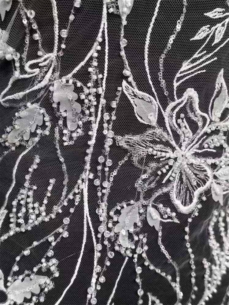 Bridal Lace Fabric - 5 Yards - Beaded Wedding Lace Fabric | HN610