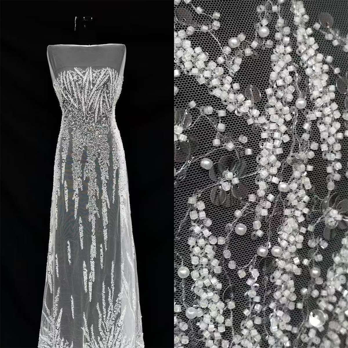 Bridal Lace Fabric - 5 Yards - Beaded Wedding Lace Fabric | HN618