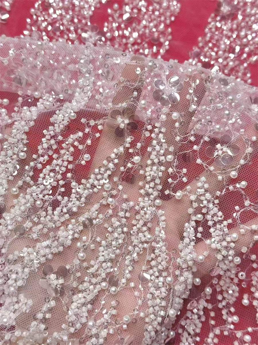 Bridal Lace Fabric - 5 Yards - Beaded Wedding Lace Fabric | HN618