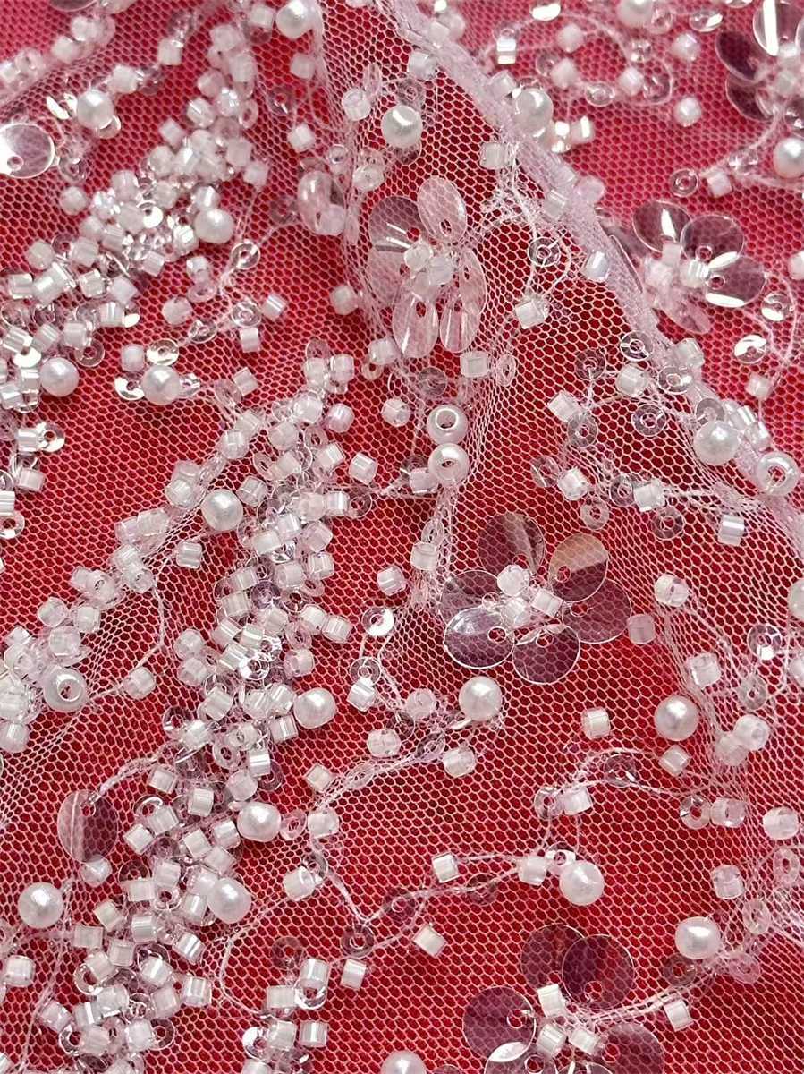Bridal Lace Fabric - 5 Yards - Beaded Wedding Lace Fabric | HN618