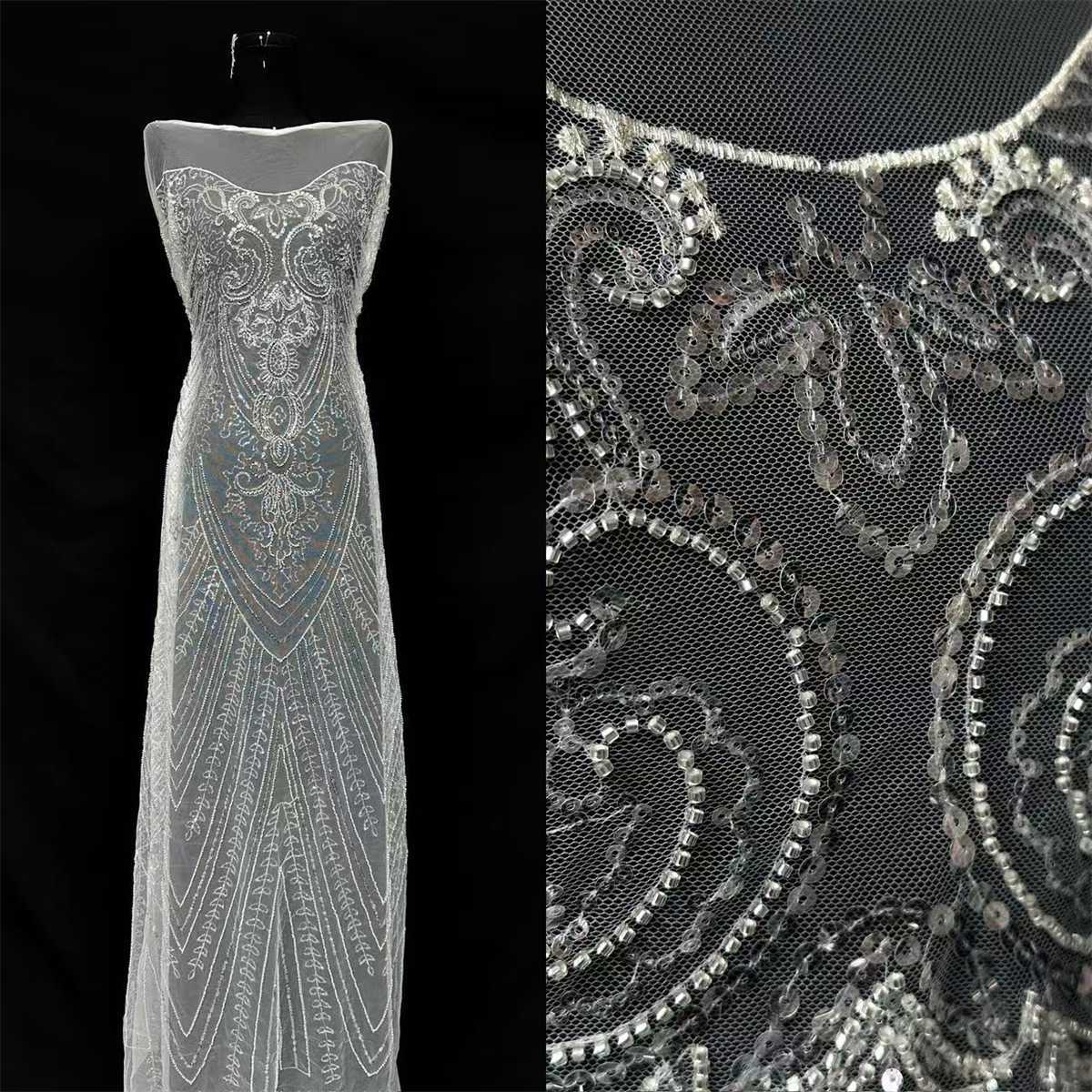 Bridal Lace Fabric - 5 Yards - Beaded Wedding Lace Fabric | HN619