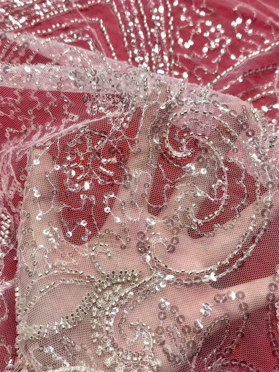 Bridal Lace Fabric - 5 Yards - Beaded Wedding Lace Fabric | HN619