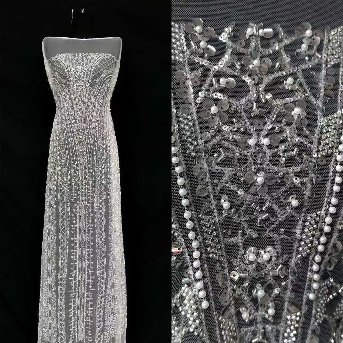 Bridal Lace Fabric - 5 Yards - Beaded Wedding Lace Fabric | HN620
