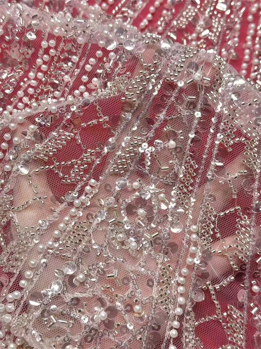 Bridal Lace Fabric - 5 Yards - Beaded Wedding Lace Fabric | HN620