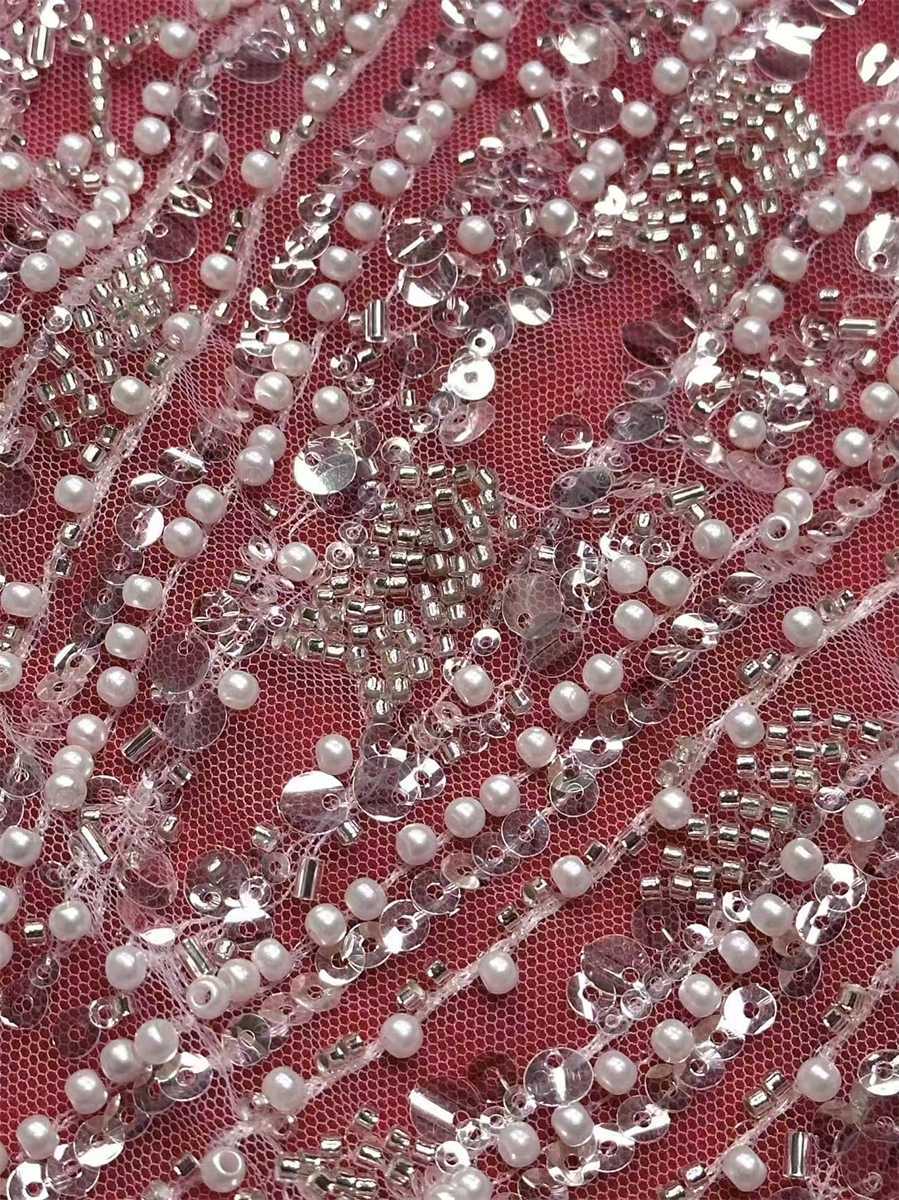 Bridal Lace Fabric - 5 Yards - Beaded Wedding Lace Fabric | HN620