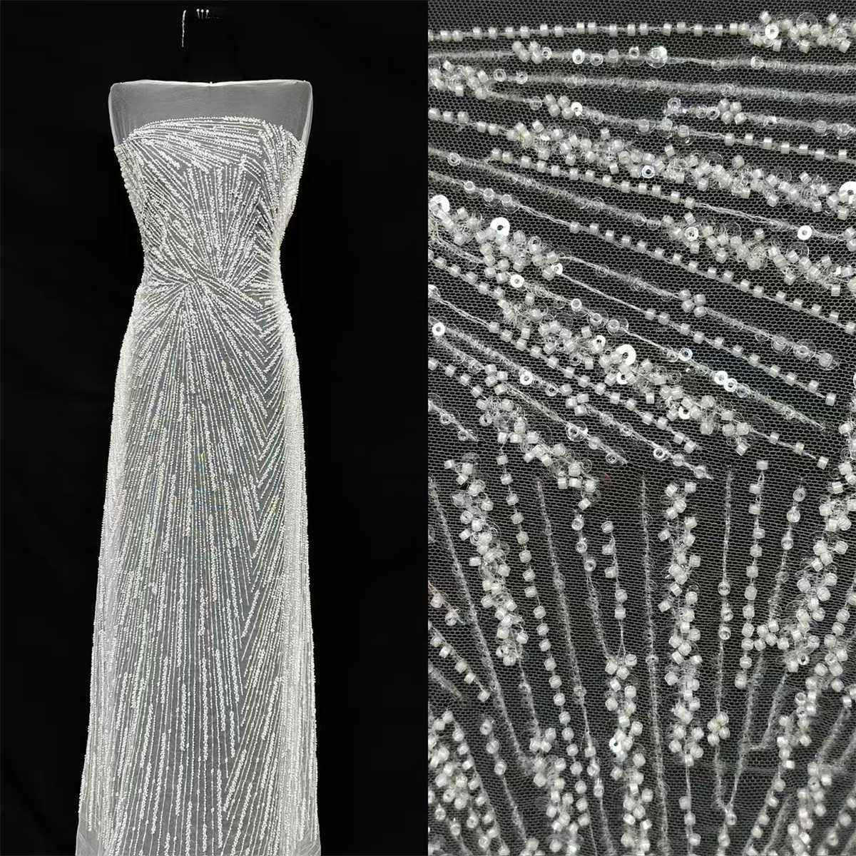 Bridal Lace Fabric - 5 Yards - Beaded Wedding Lace Fabric | HN621