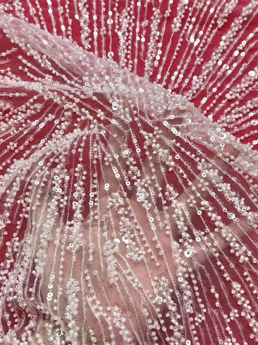 Bridal Lace Fabric - 5 Yards - Beaded Wedding Lace Fabric | HN621