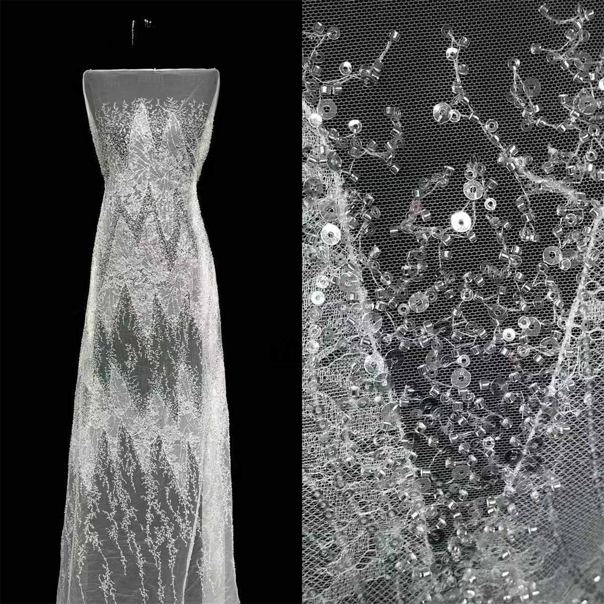 Bridal Lace Fabric - 5 Yards - Beaded Wedding Lace Fabric | HN622