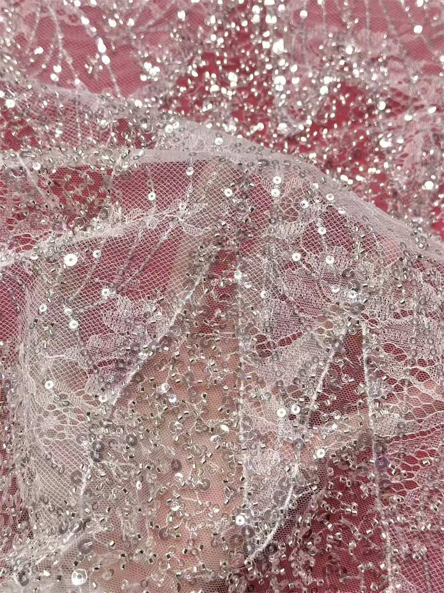 Bridal Lace Fabric - 5 Yards - Beaded Wedding Lace Fabric | HN622