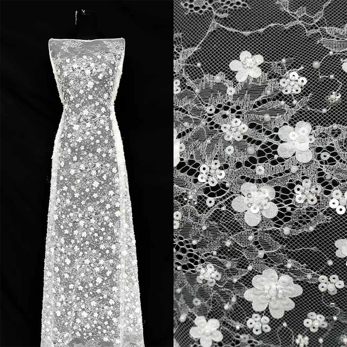 Bridal Lace Fabric - 5 Yards - Beaded Wedding Lace Fabric | HN623