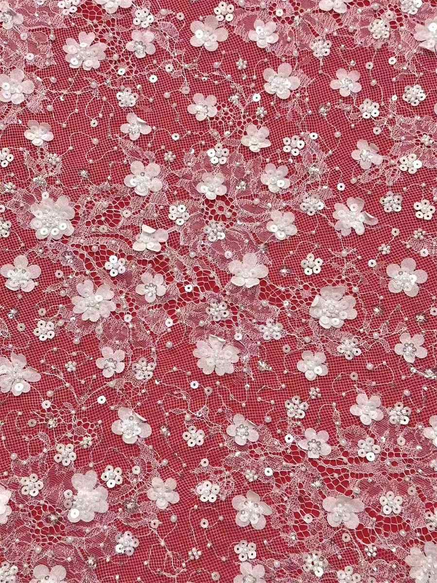 Bridal Lace Fabric - 5 Yards - Beaded Wedding Lace Fabric | HN623