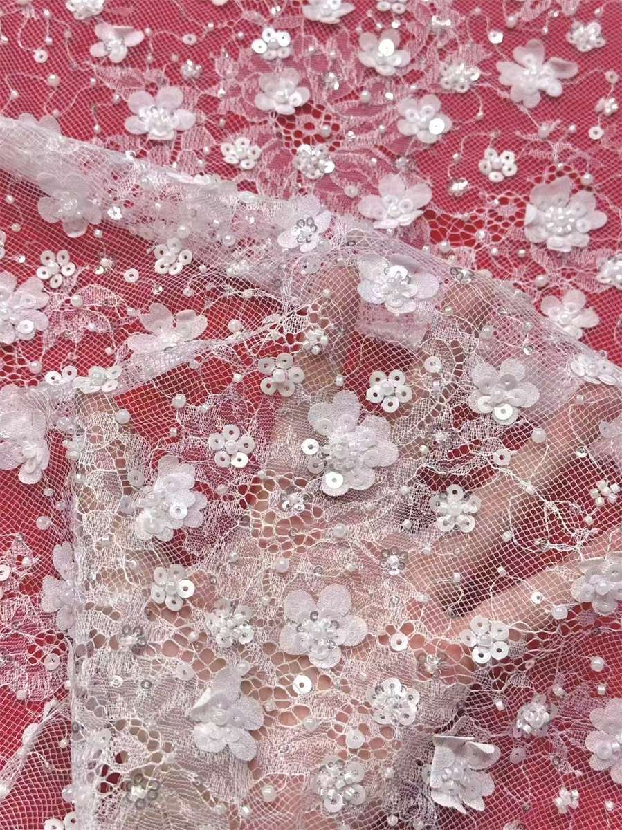 Bridal Lace Fabric - 5 Yards - Beaded Wedding Lace Fabric | HN623