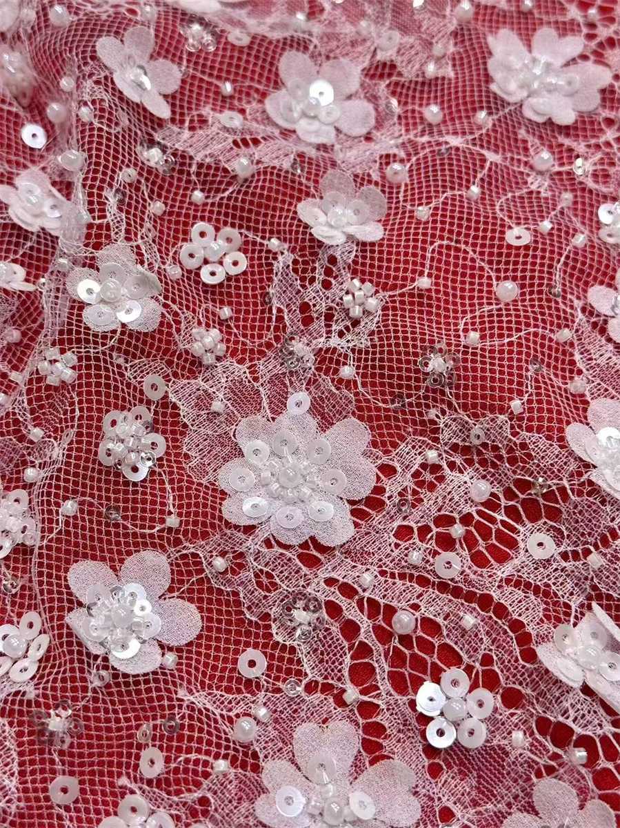 Bridal Lace Fabric - 5 Yards - Beaded Wedding Lace Fabric | HN623