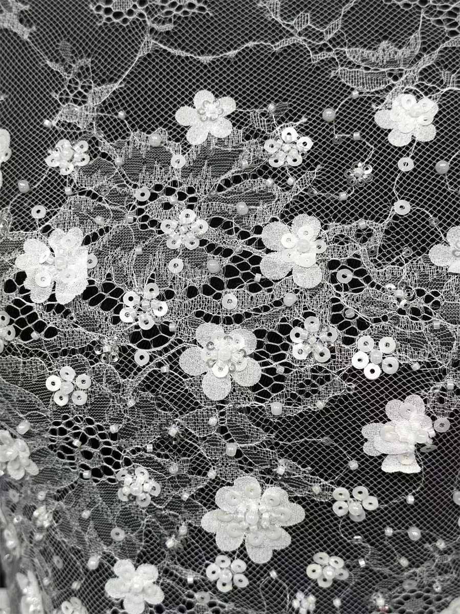 Bridal Lace Fabric - 5 Yards - Beaded Wedding Lace Fabric | HN623