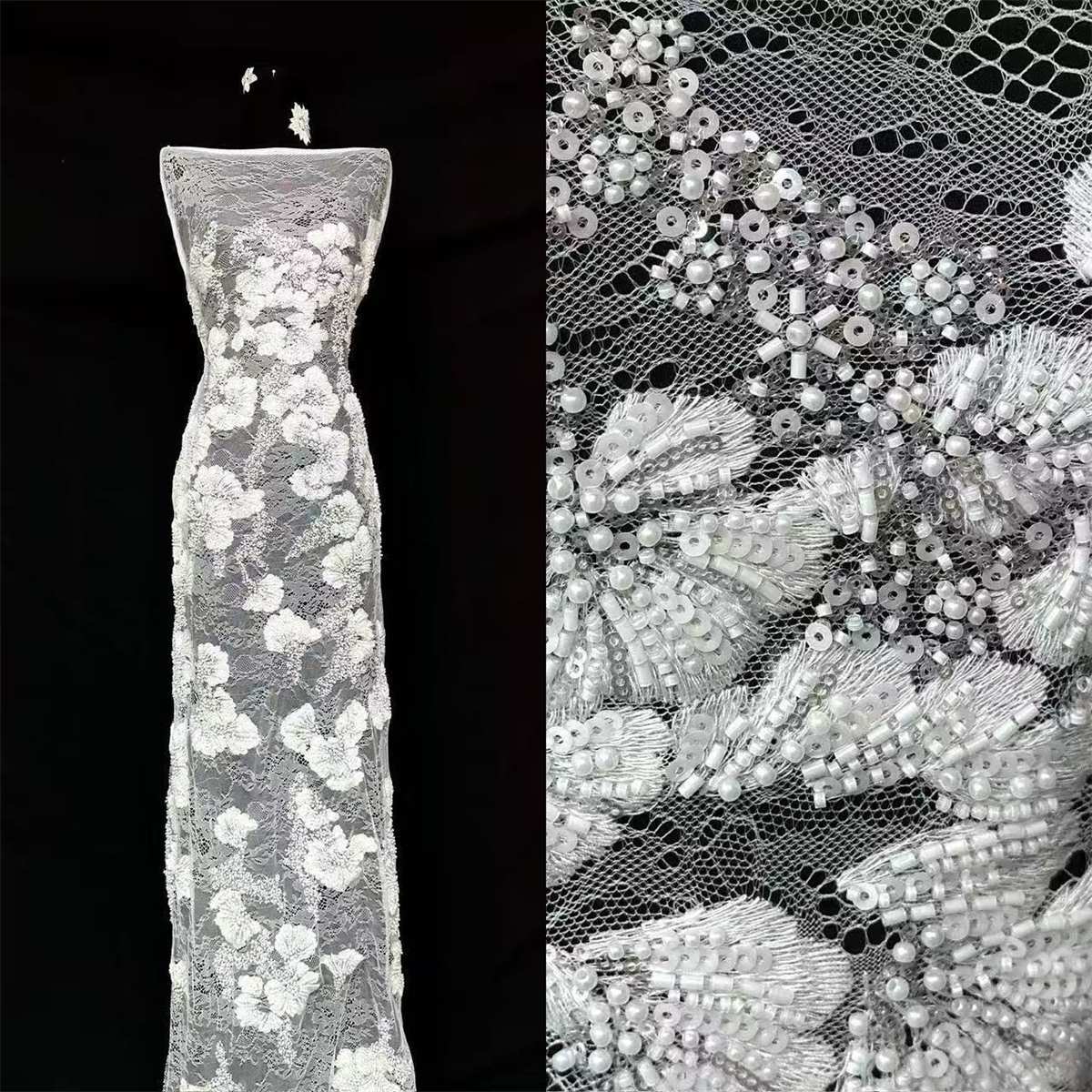 Beaded Lace Fabric - 5 Yards | COD HN560