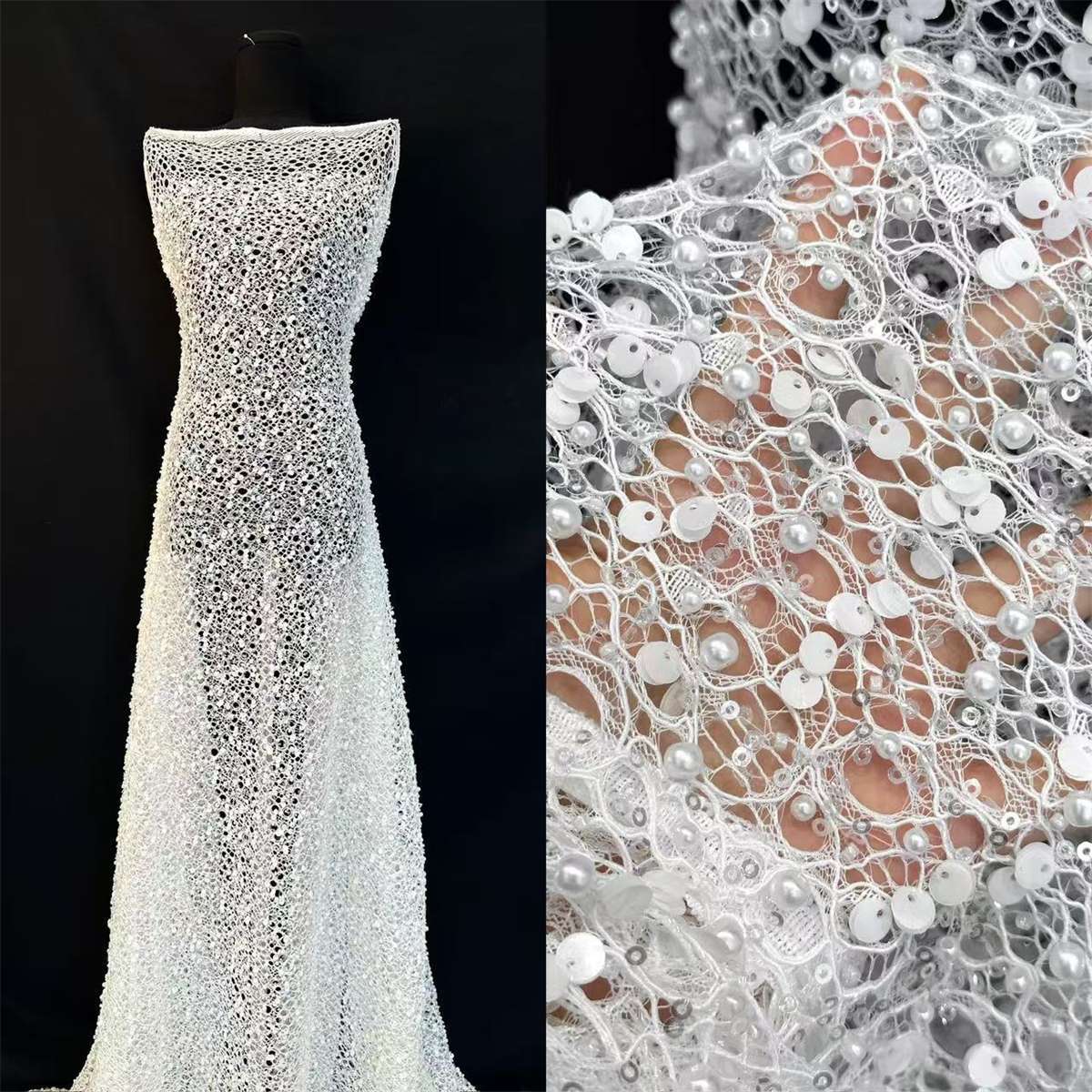 Beaded Lace Fabric - 5 Yards | COD HN044