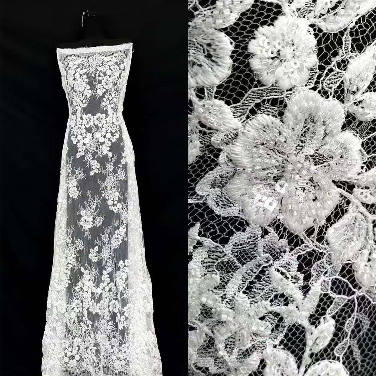 Beaded Lace Fabric - 5 Yards | COD HN637