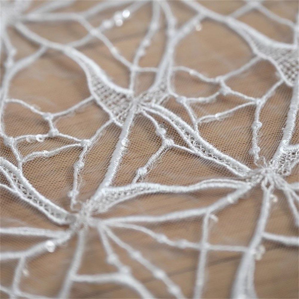 Bridal Lace Fabric - 1 Yard - Embroidered Sequin Wedding Lace Fabric | COD JB045