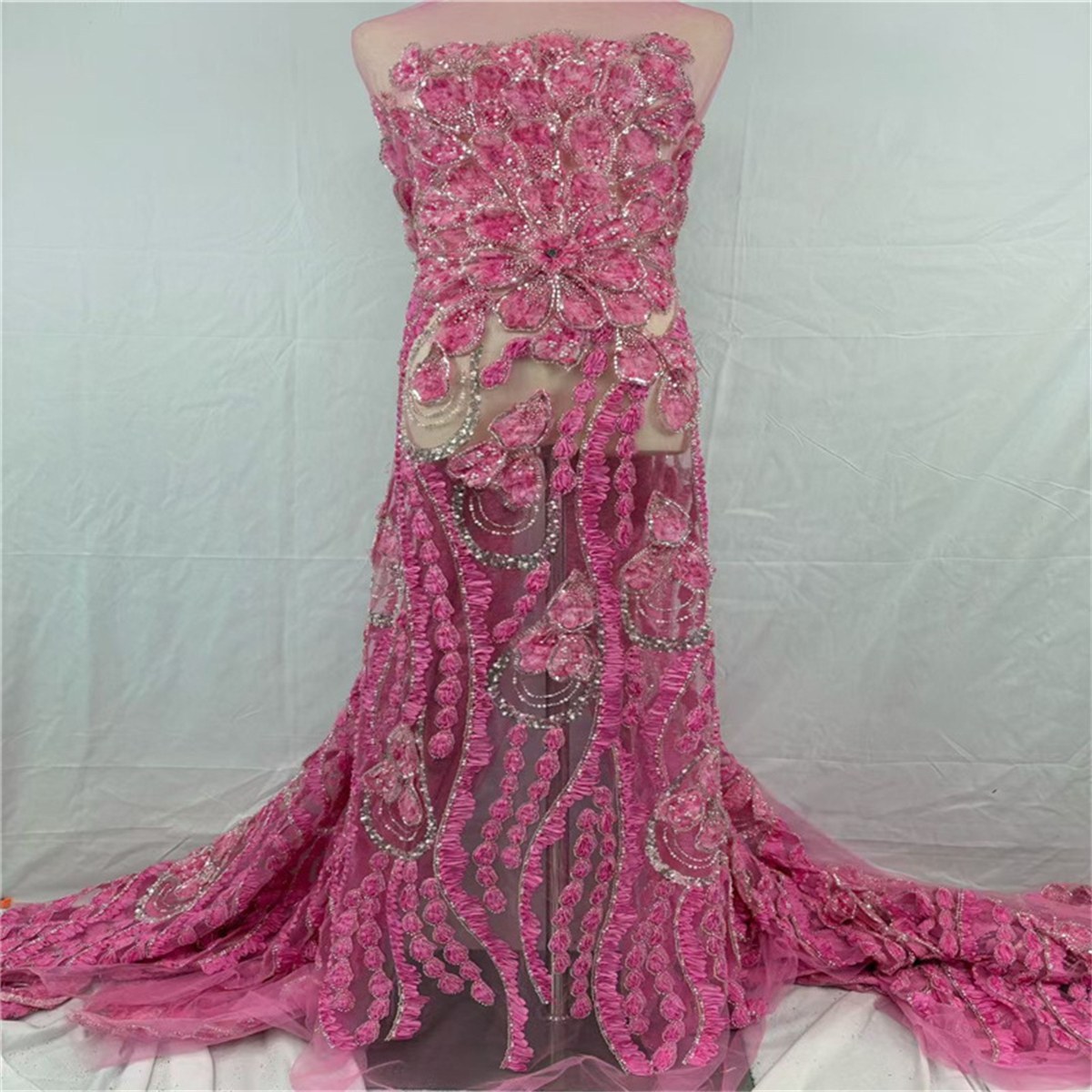 Beaded Tulle 3D Floral Fabric - 5 Yards | COD lil057