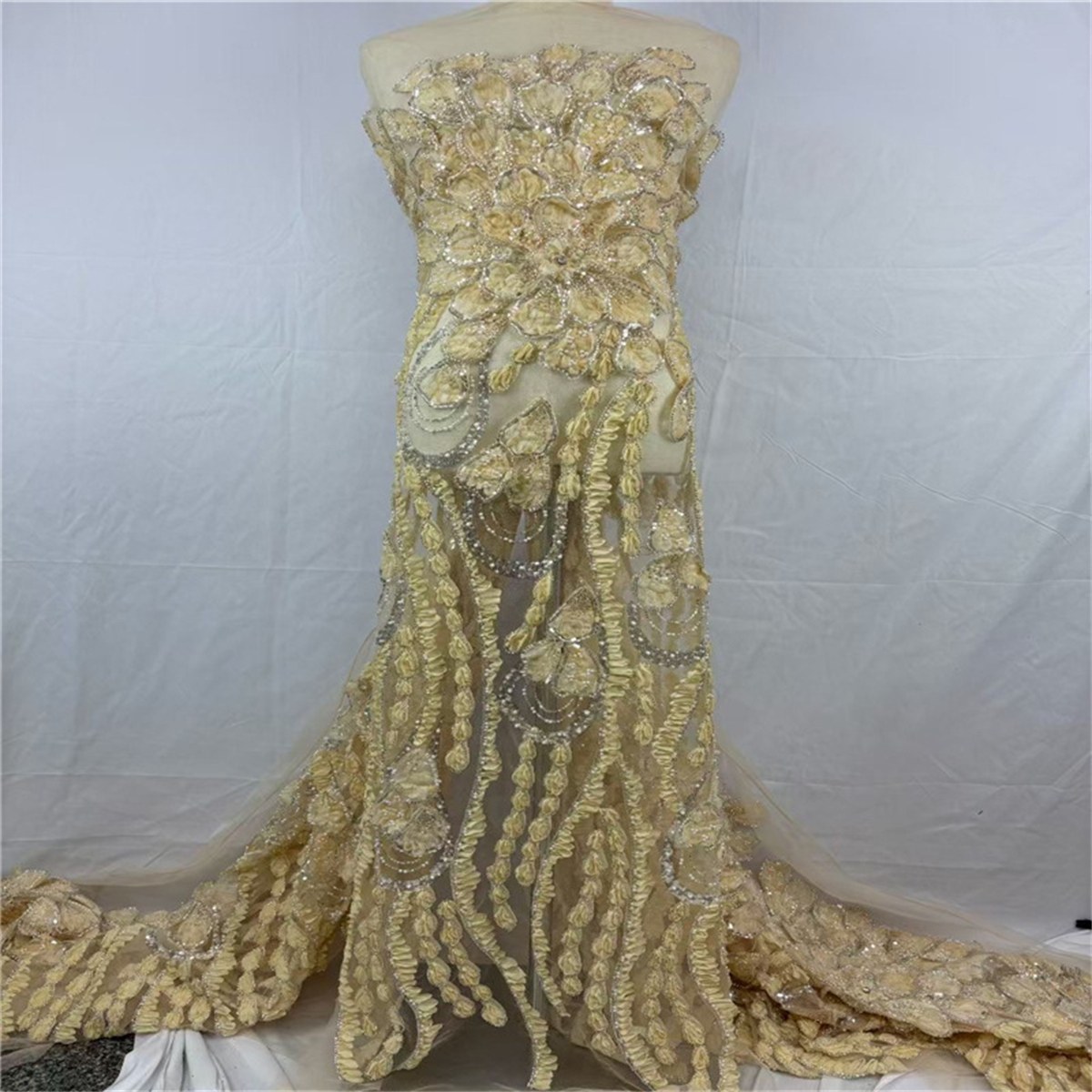 Beaded Tulle 3D Floral Fabric - 5 Yards | COD lil057