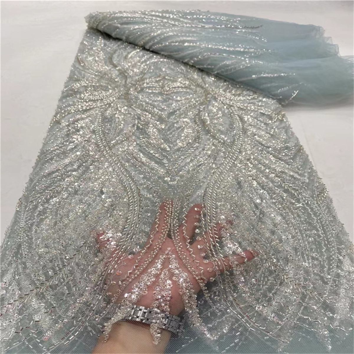 Beaded Tulle Fabric - 5 Yards | STN JLT066