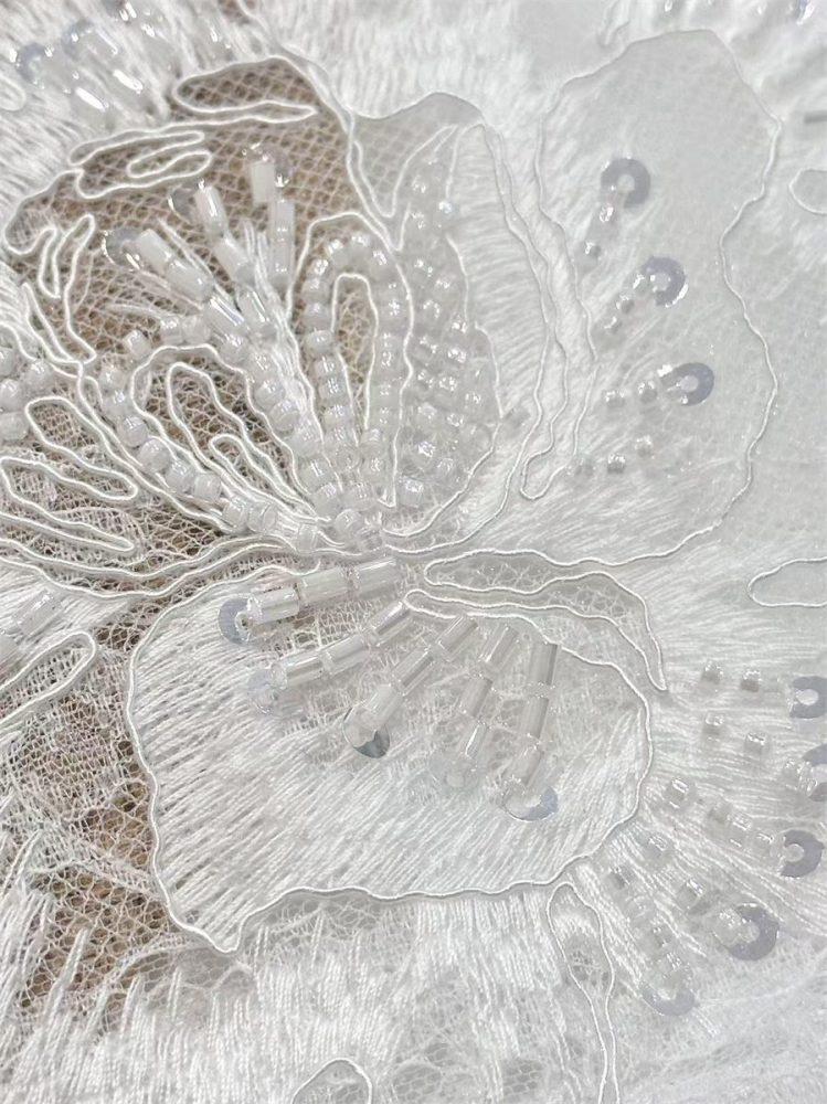 Bridal Lace Fabric - 5 Yards - Corded Embroidered Beaded Wedding Lace Fabric | SKU HN201