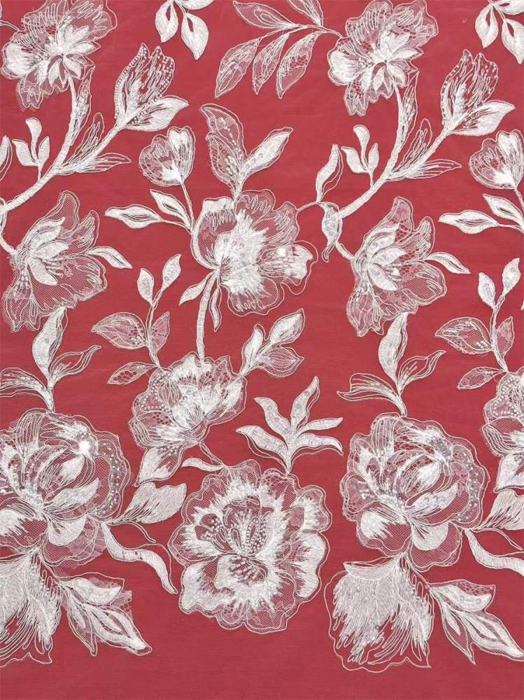 Bridal Lace Fabric - 5 Yards - Corded Embroidered Beaded Wedding Lace Fabric | SKU HN201