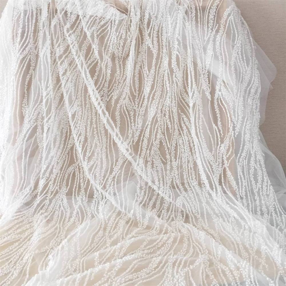 Bridal Lace Fabric - 1 Yard - Beaded Wedding Lace Fabric | COD SX118