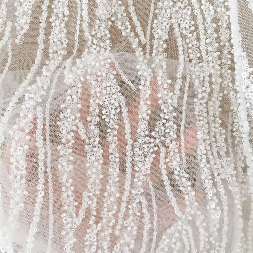 1 Yard Beaded Bridal Lace Fabric TLF018