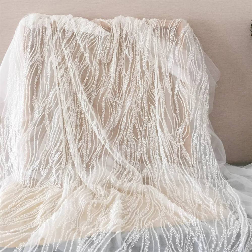 Bridal Lace Fabric - 1 Yard - Beaded Wedding Lace Fabric | COD SX118