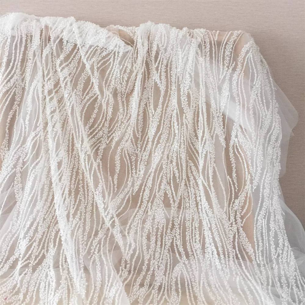 Bridal Lace Fabric - 1 Yard - Beaded Wedding Lace Fabric | COD SX118