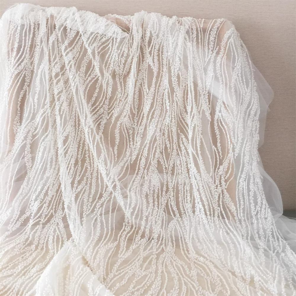 Bridal Lace Fabric - 1 Yard - Beaded Wedding Lace Fabric | COD SX118