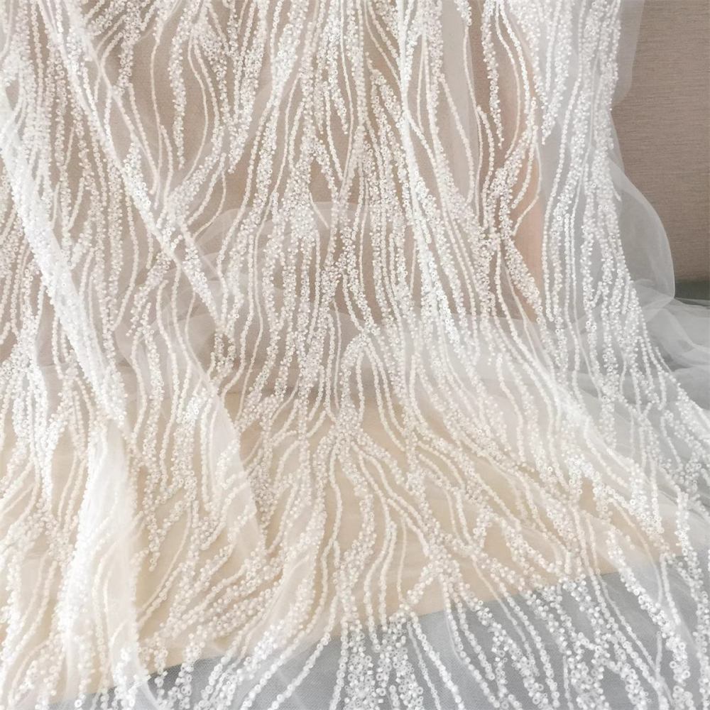 Bridal Lace Fabric - 1 Yard - Beaded Wedding Lace Fabric | COD SX118
