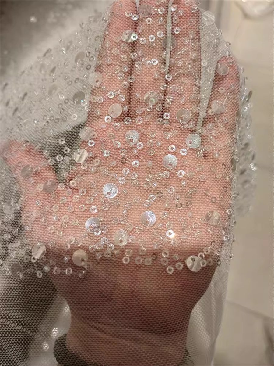 Bridal Lace Fabric - 5 Yards - Beaded Wedding Lace Fabric | COD RX005