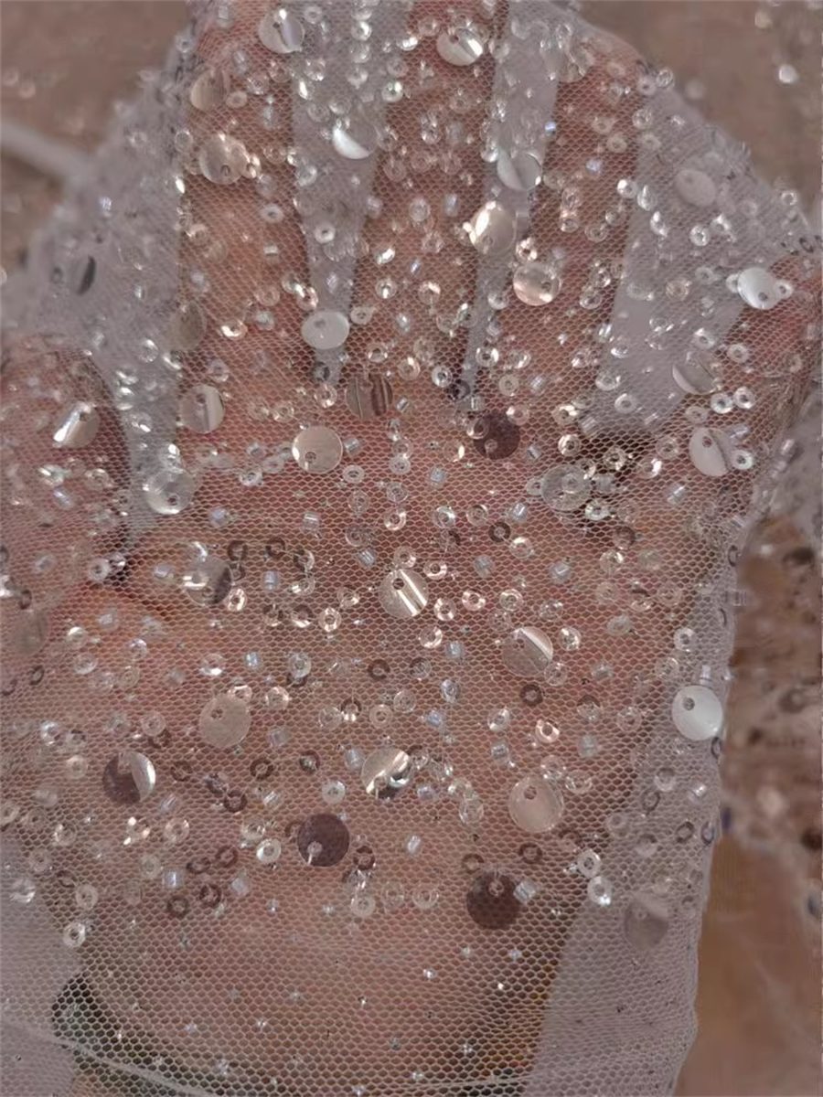 Bridal Lace Fabric - 5 Yards - Beaded Wedding Lace Fabric | COD RX005