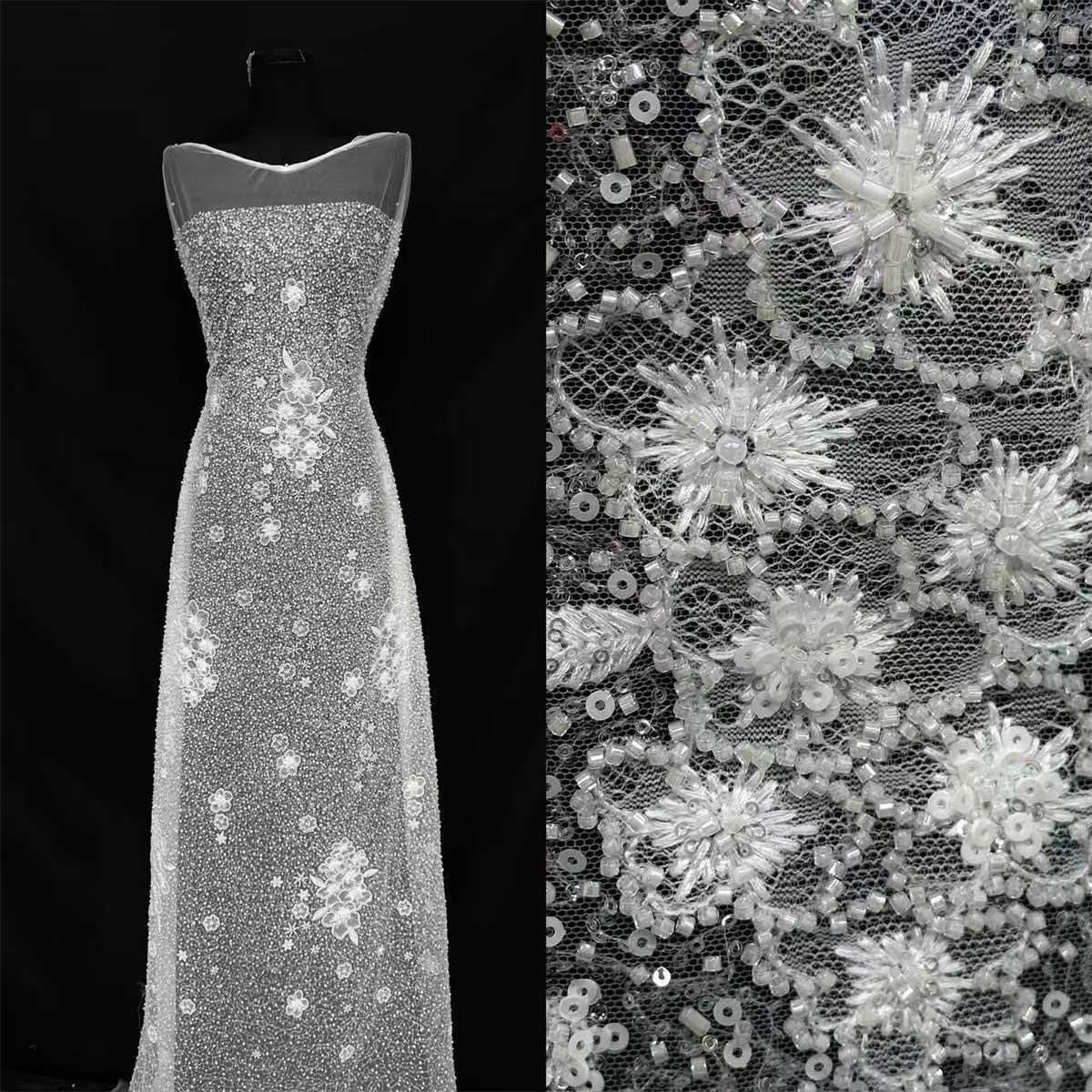 Beaded Tulle Fabric - 5 Yards | COD HN686