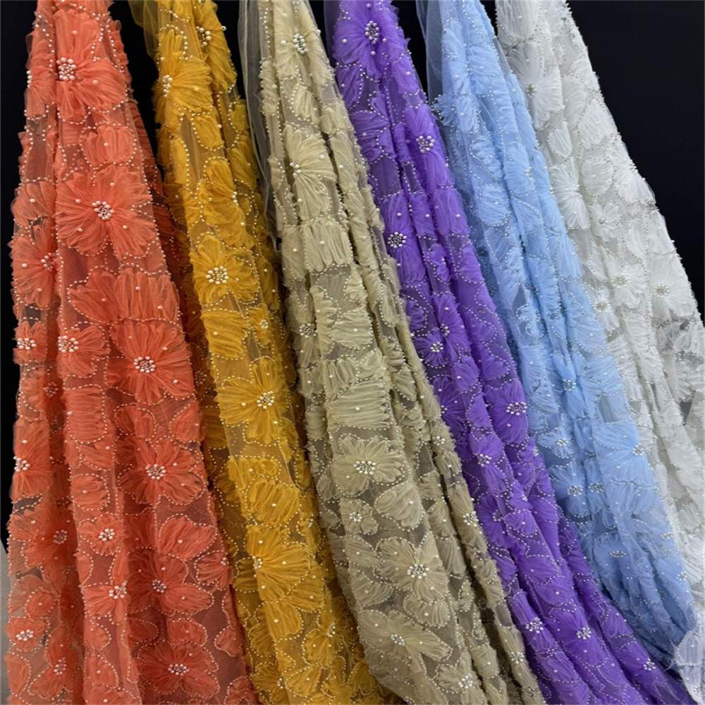 Beaded Tulle 3D Floral Fabric - 5 Yards | COD lil092