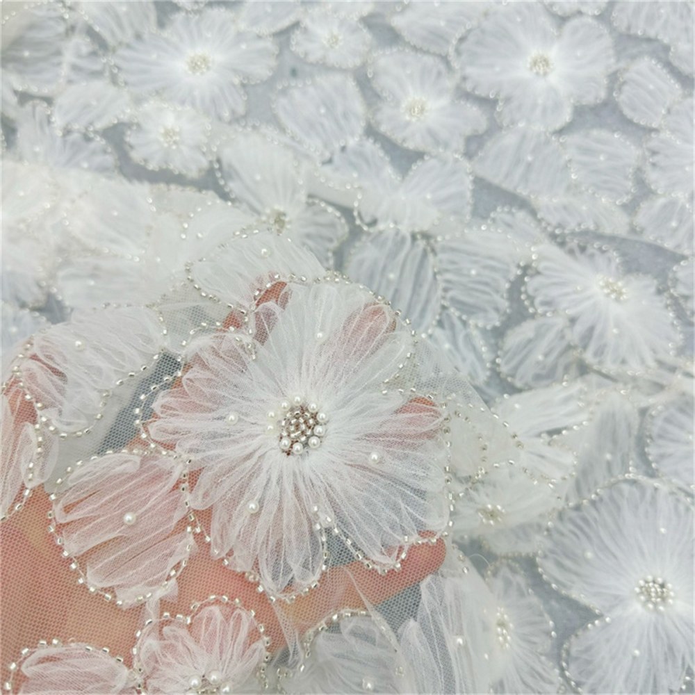 Beaded Tulle 3D Floral Fabric - 5 Yards | COD lil092