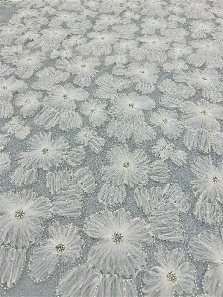 Beaded Tulle 3D Floral Fabric - 5 Yards | COD lil092