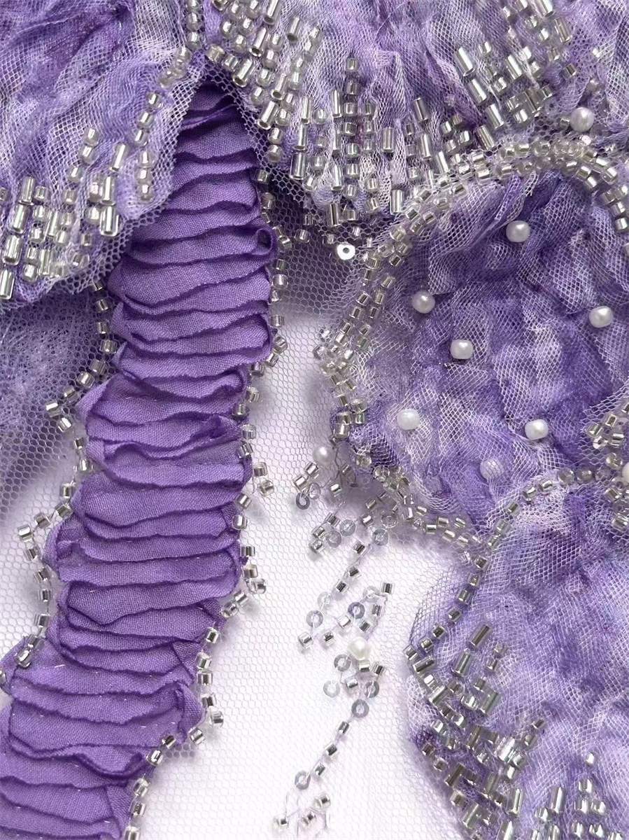 Beaded Tulle 3D Floral Fabric - 5 Yards | MOD HN725