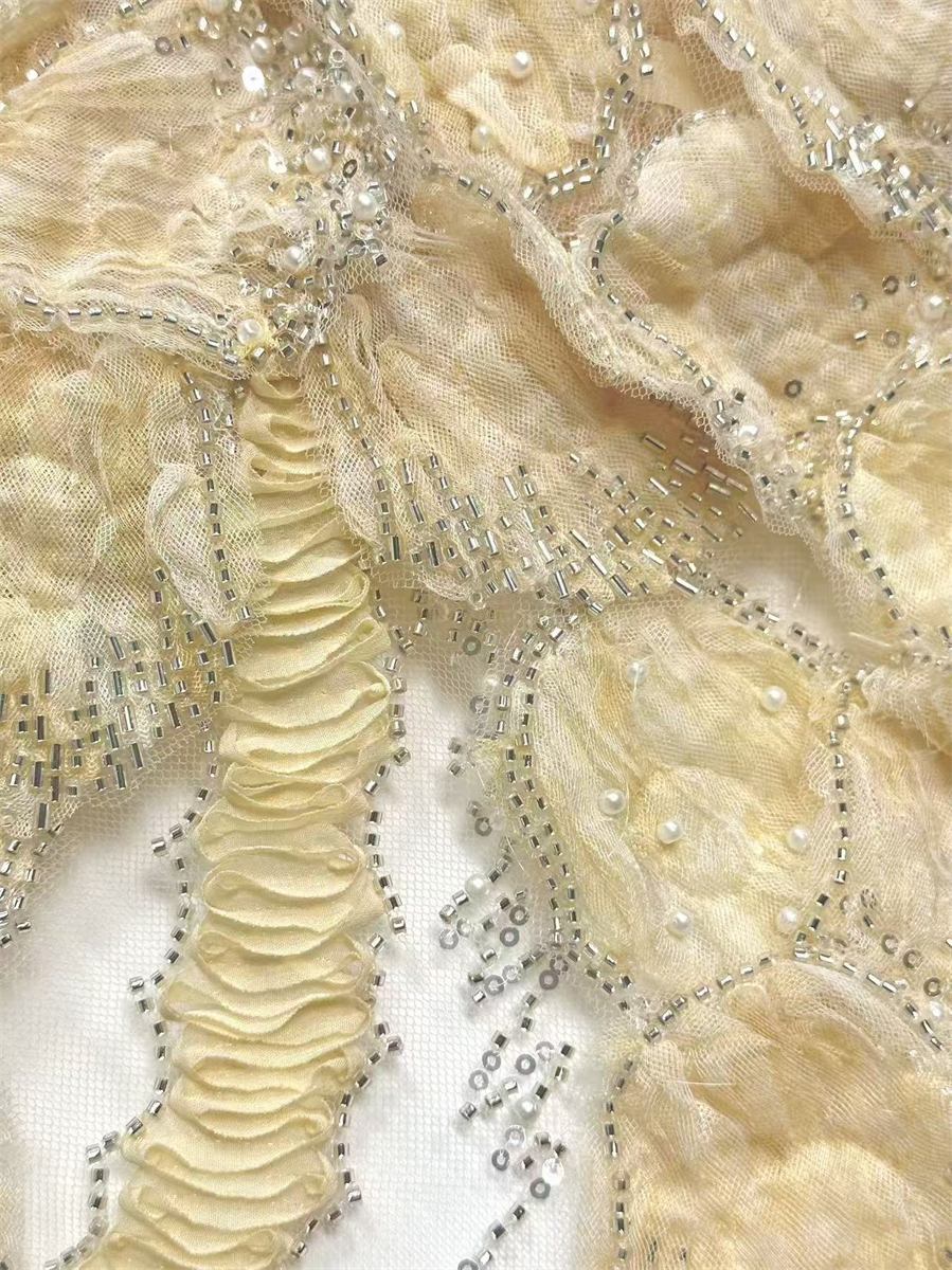 Beaded Tulle 3D Floral Fabric - 5 Yards | MOD HN725