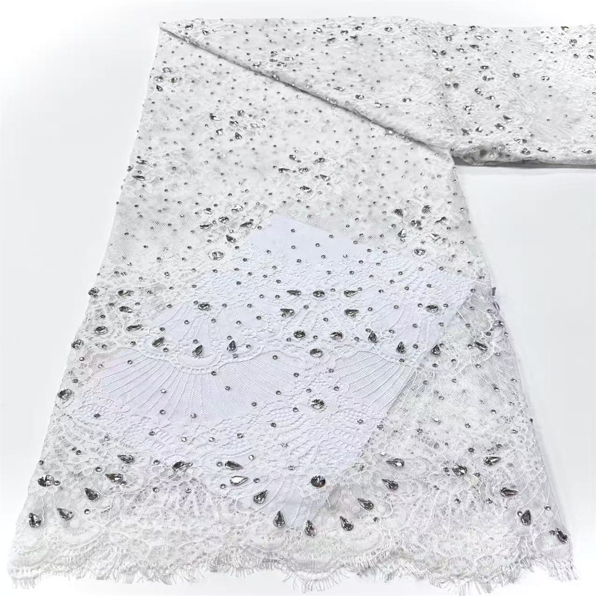 Bridal Lace Fabric - 5 Yards - Corded Beaded 3D Floral Wedding Lace Fabric | COD HN745
