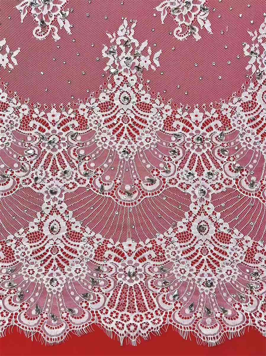 Bridal Lace Fabric - 3 Meters - Corded Beaded 3D Floral Chantilly Wedding Lace Fabric | COD HN745