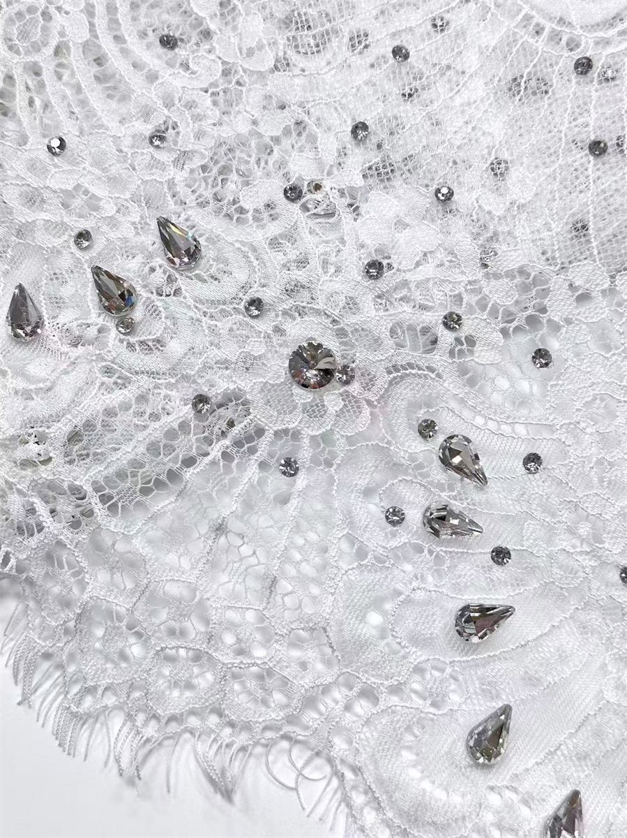 Bridal Lace Fabric - 3 Meters - Corded Beaded 3D Floral Chantilly Wedding Lace Fabric | COD HN745