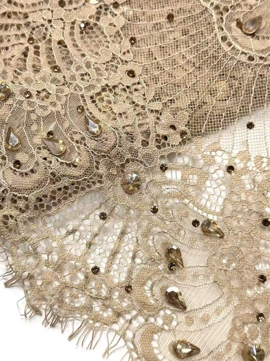Bridal Lace Fabric - 3 Meters - Corded Beaded 3D Floral Chantilly Wedding Lace Fabric | COD HN745