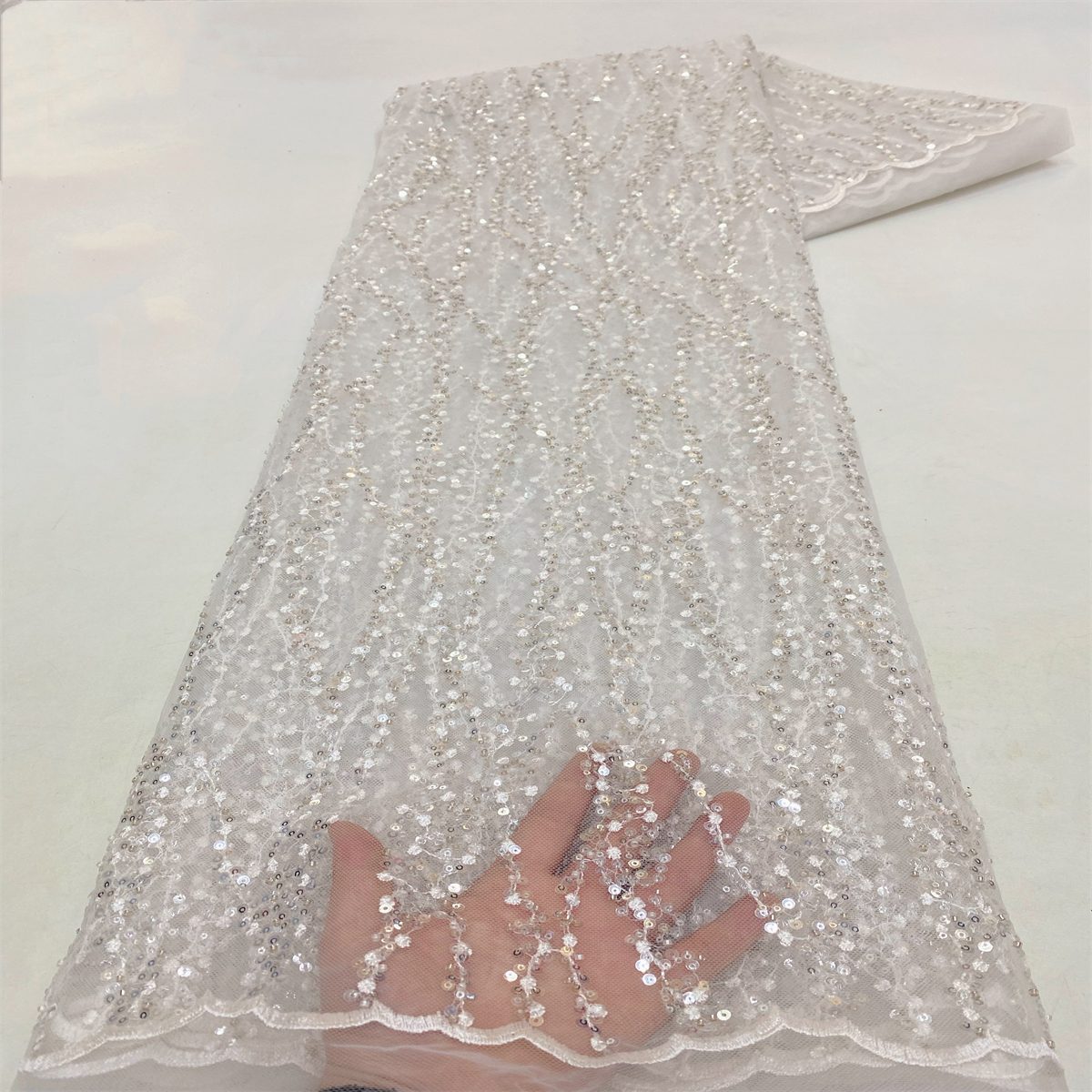 Beaded Tulle Fabric - 5 Yards | COD lil083       绣
