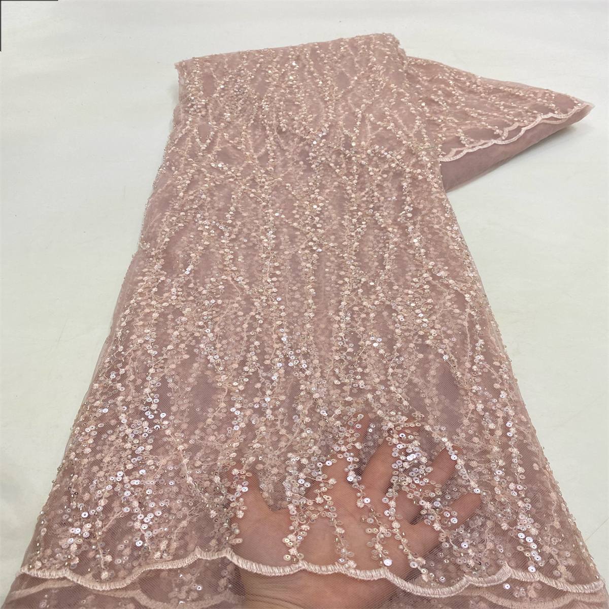 Beaded Tulle Fabric - 5 Yards | COD lil083       绣